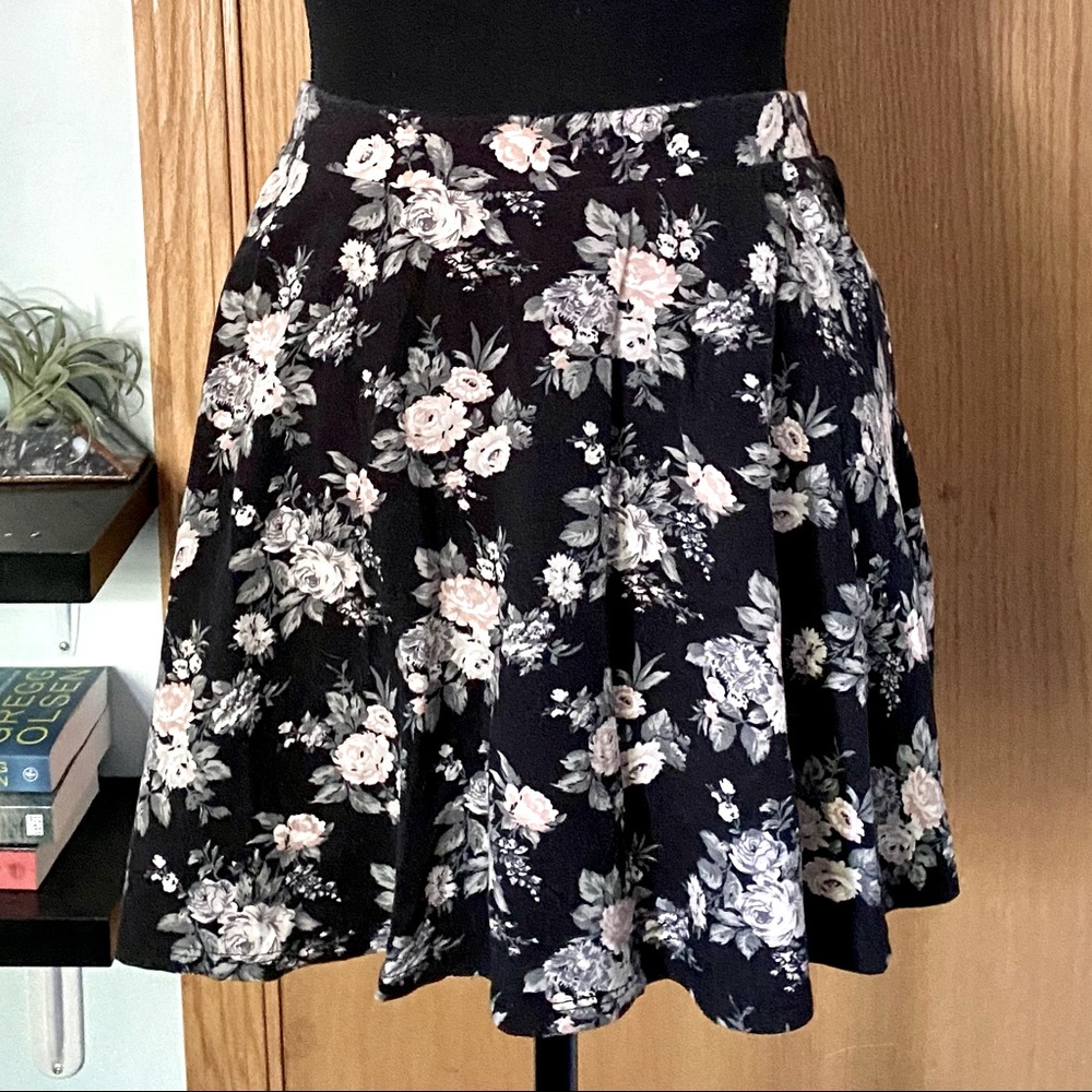 Dusty Floral Skater Mini Skirt - Very Stretchy with Wide Waistband